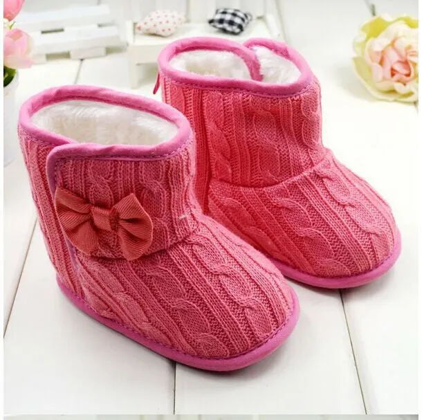 Baby Girl Knit Bowknot Faux Fleece Snow Boot Soft Sole Kids Wool Baby Shoes 3-18M