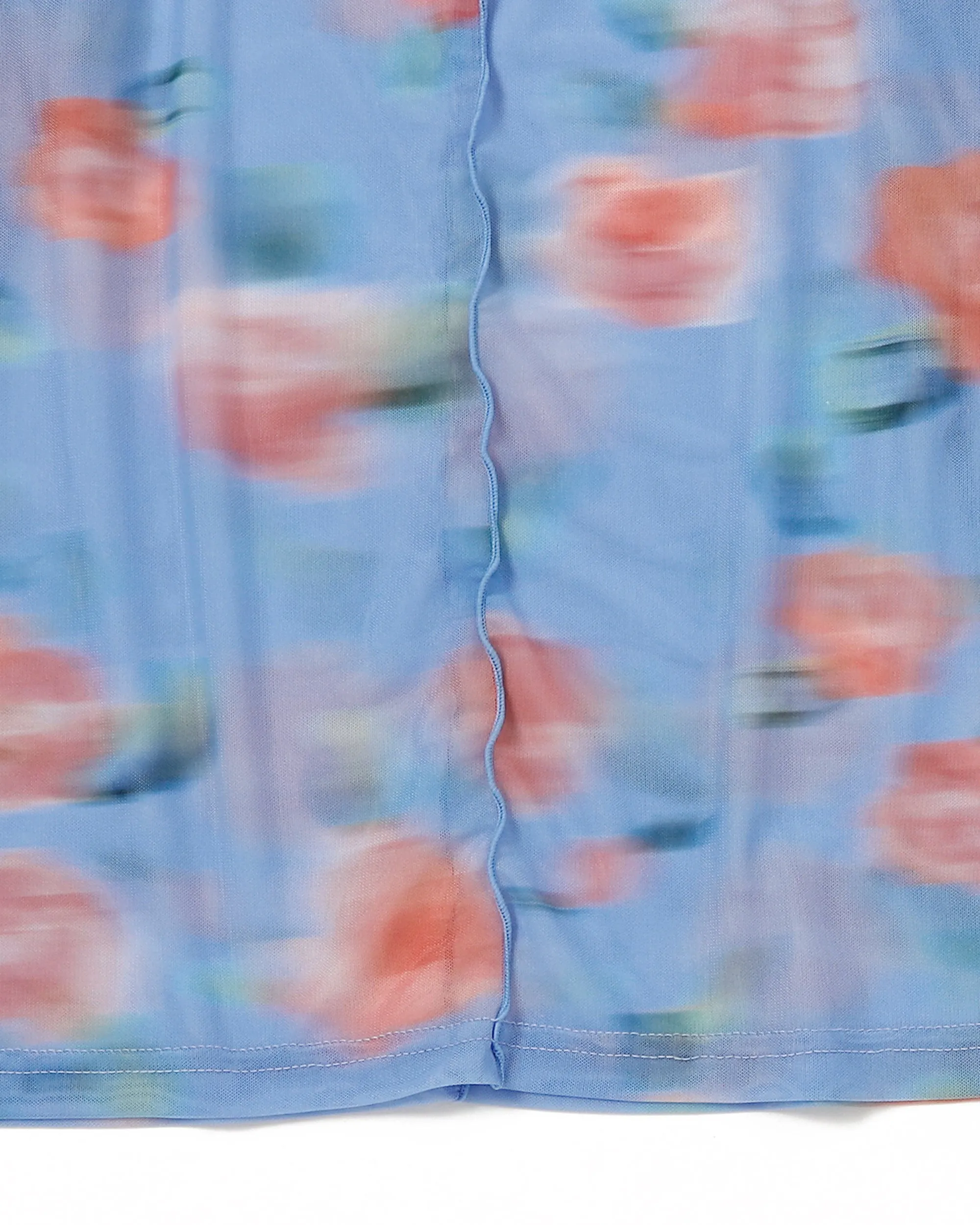 Blur pink flowers see-through tops (High neck)