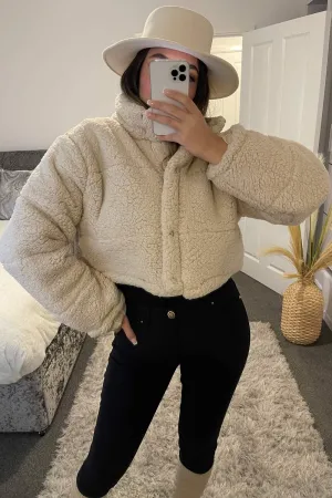 Charlene Cream Teddy Panelled Cropped Jacket Charlene Cream Teddy Panelled Cropped Jacket
