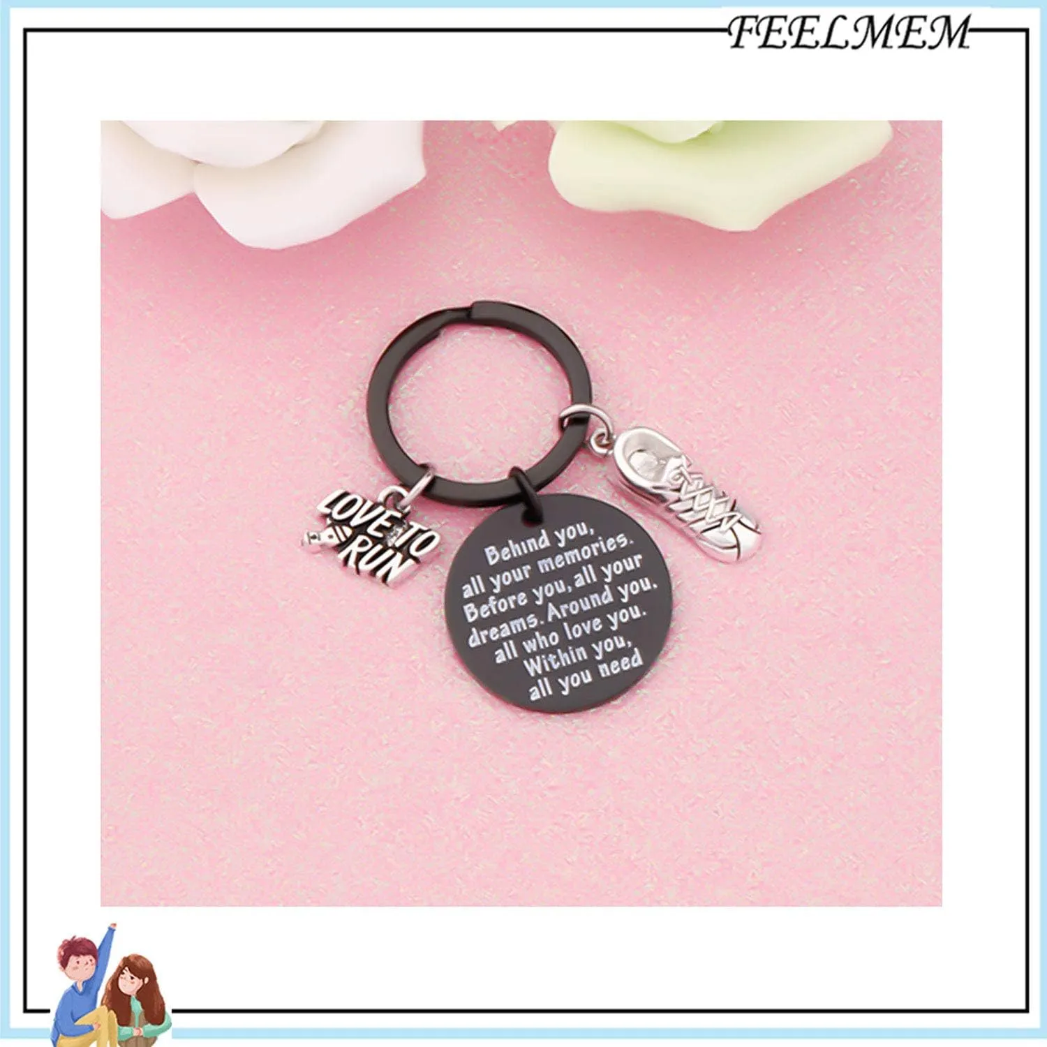 FEELMEM Marathon Runner Gifts Running Keychain Cross Country Track Marathon Jewelry Marathon Running Gift Track Gift