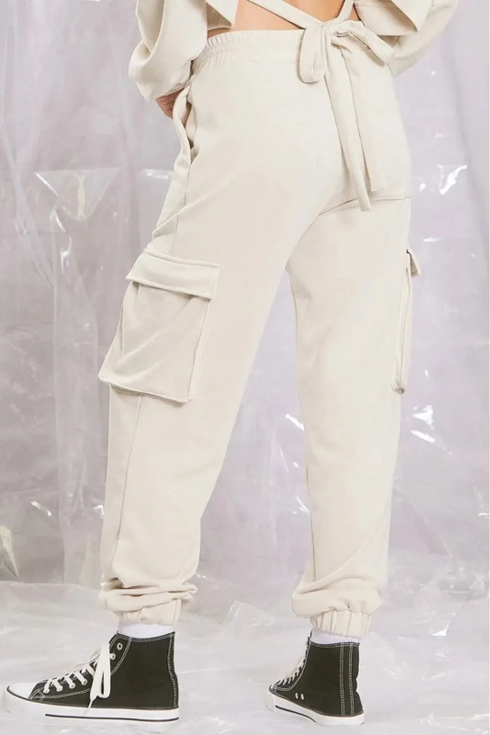 Illa Illa Darla Cotton Terry Pants  Relaxed Cargo Joggers with Drawstring Waist
