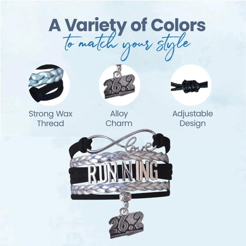 Infinity Collection Running Gifts- Runner Bracelet, Running Jewelry, Adjustable Running Charm Bracelet- Perfect Cross Country, Track, Marathon Gifts 