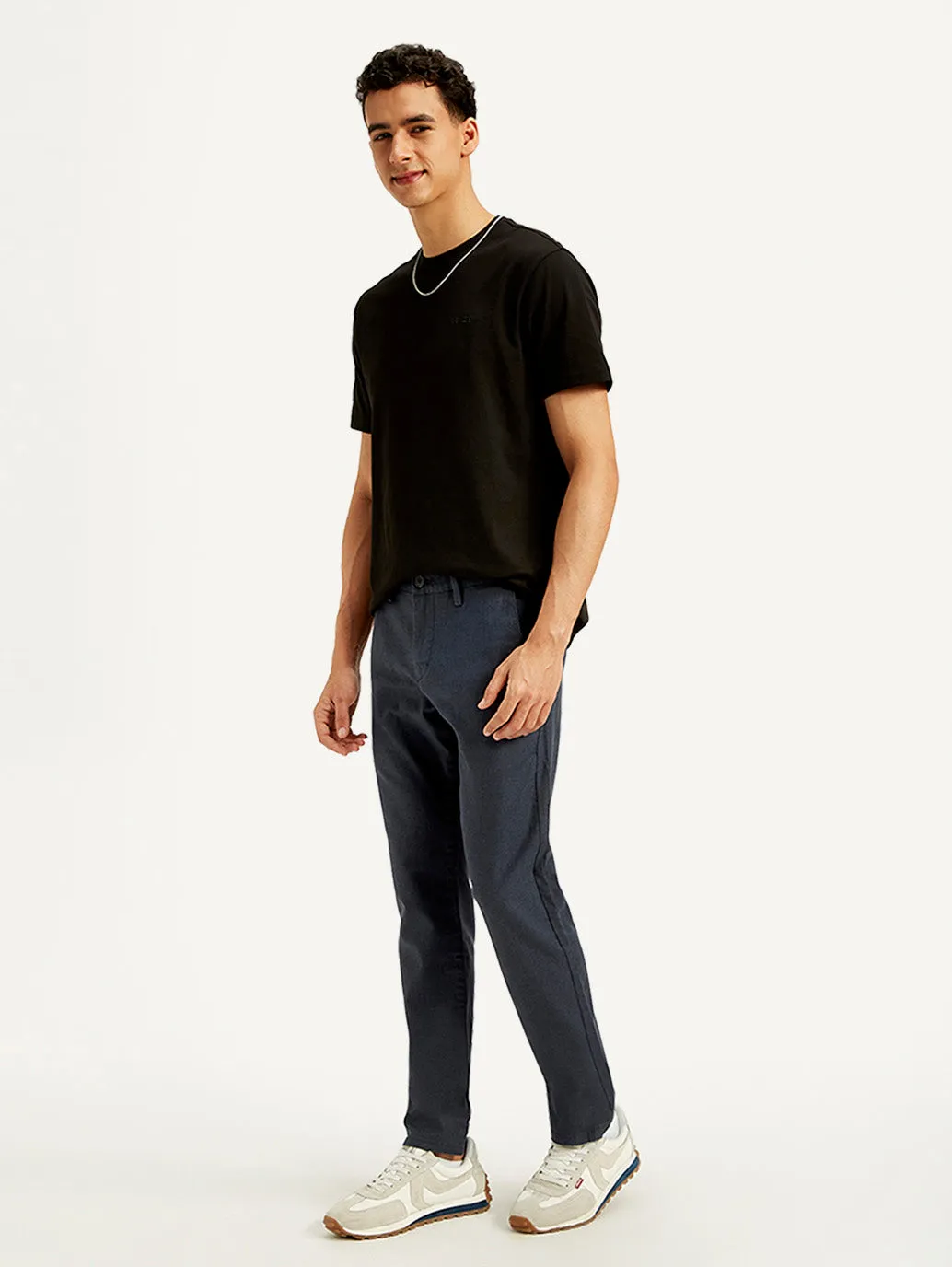 Men's Dark Blue Slim Fit Linen Trousers