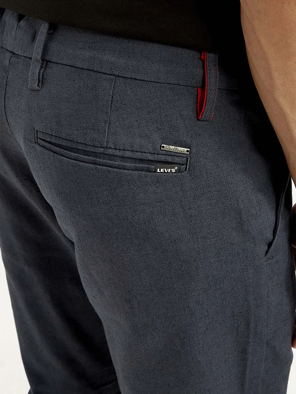 Men's Dark Blue Slim Fit Linen Trousers