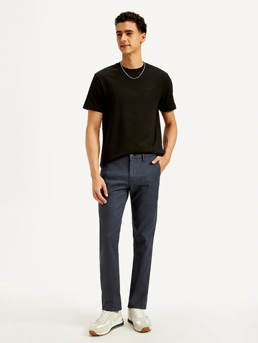 Men's Dark Blue Slim Fit Linen Trousers