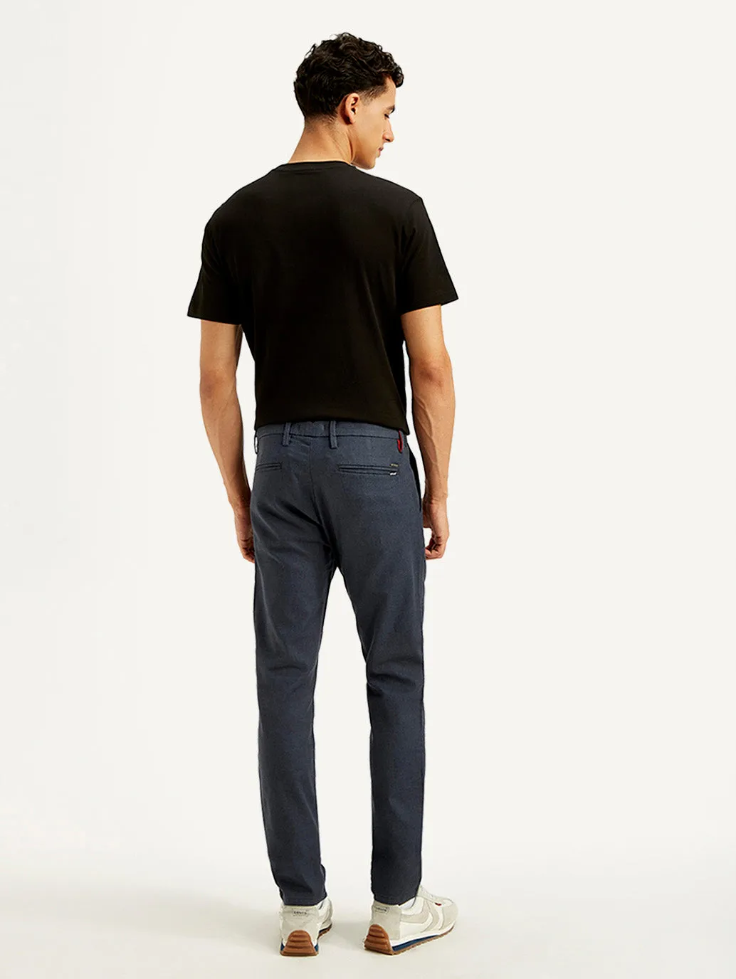 Men's Dark Blue Slim Fit Linen Trousers