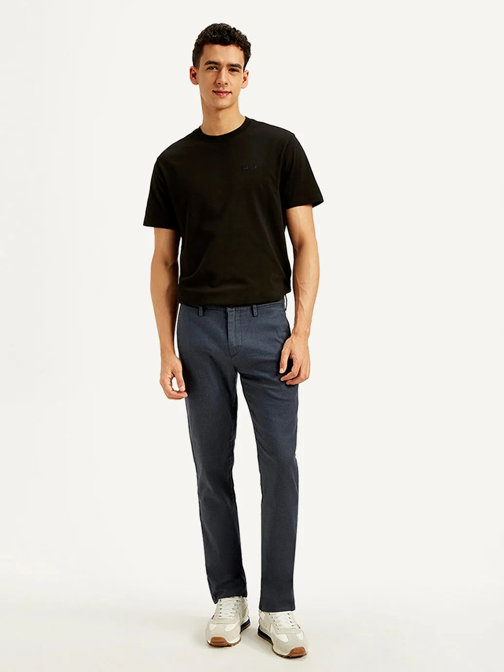Men's Dark Blue Slim Fit Linen Trousers