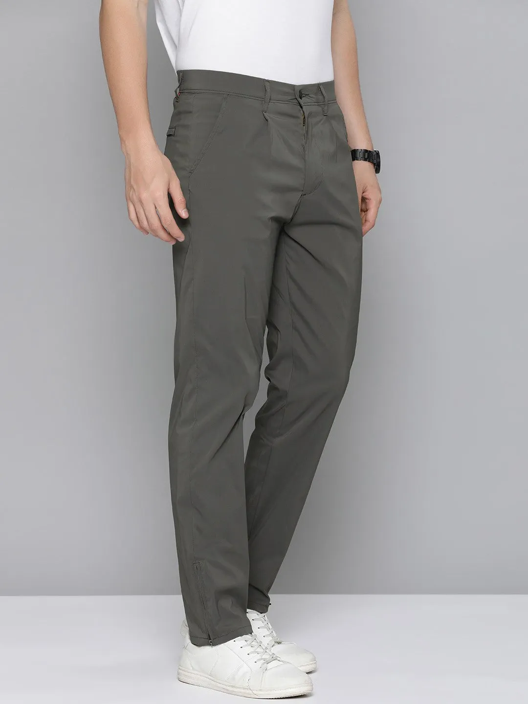 Men's Grey Regular Fit Trousers