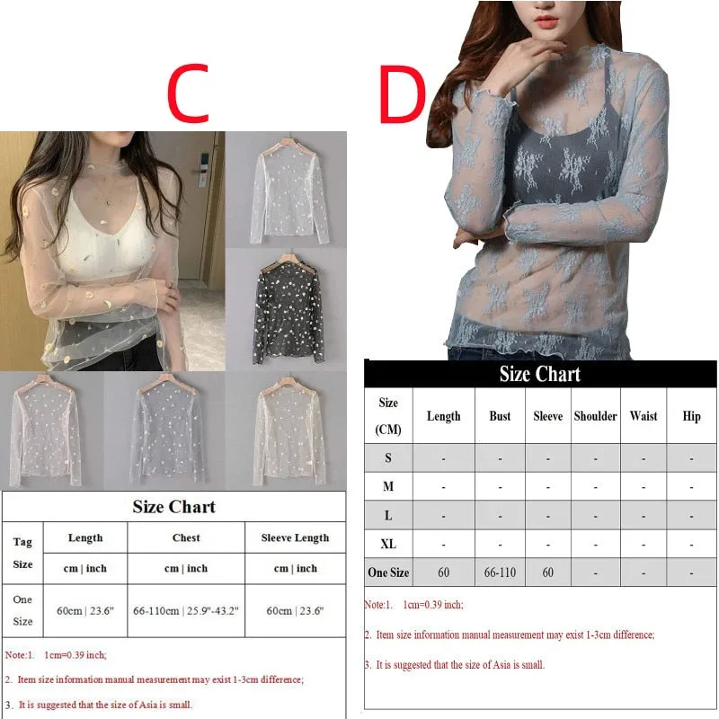 Summer New Women Sunscreen Inner Wear Chiffon mesh Shirt Thin Shirt Butterfly Perspective Mesh Half-high Tops mesh bottom shirt