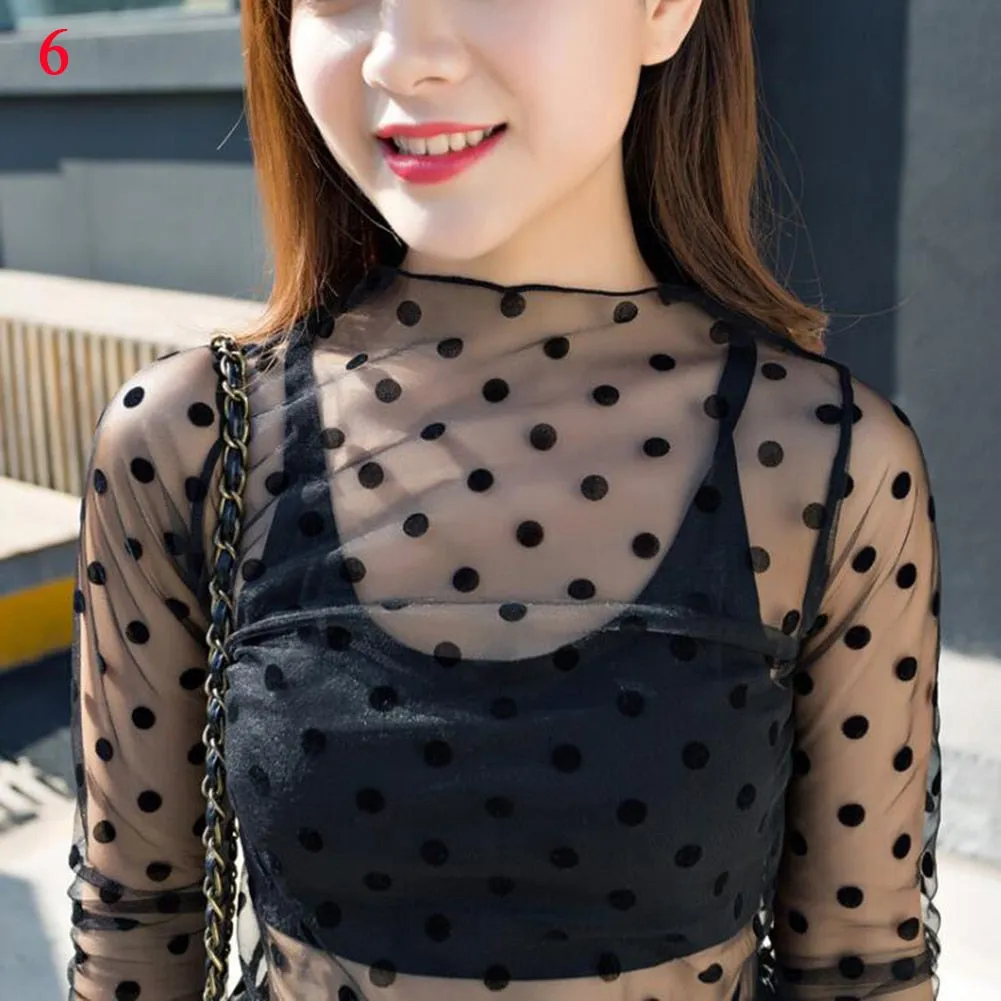 Summer New Women Sunscreen Inner Wear Chiffon mesh Shirt Thin Shirt Butterfly Perspective Mesh Half-high Tops mesh bottom shirt