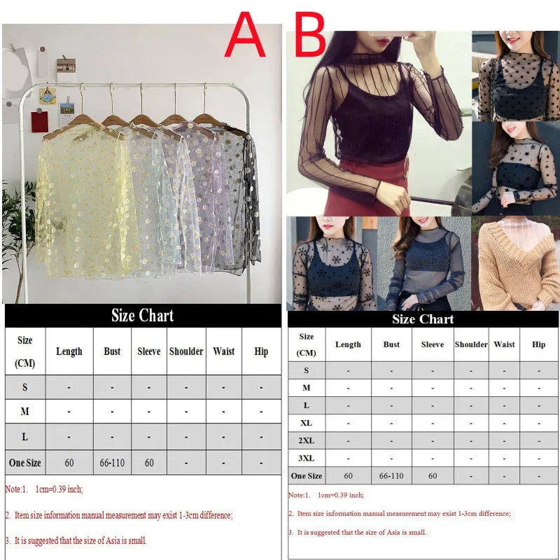 Summer New Women Sunscreen Inner Wear Chiffon mesh Shirt Thin Shirt Butterfly Perspective Mesh Half-high Tops mesh bottom shirt