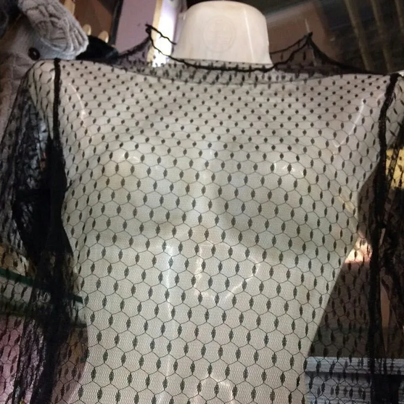 Summer New Women Sunscreen Inner Wear Chiffon mesh Shirt Thin Shirt Butterfly Perspective Mesh Half-high Tops mesh bottom shirt